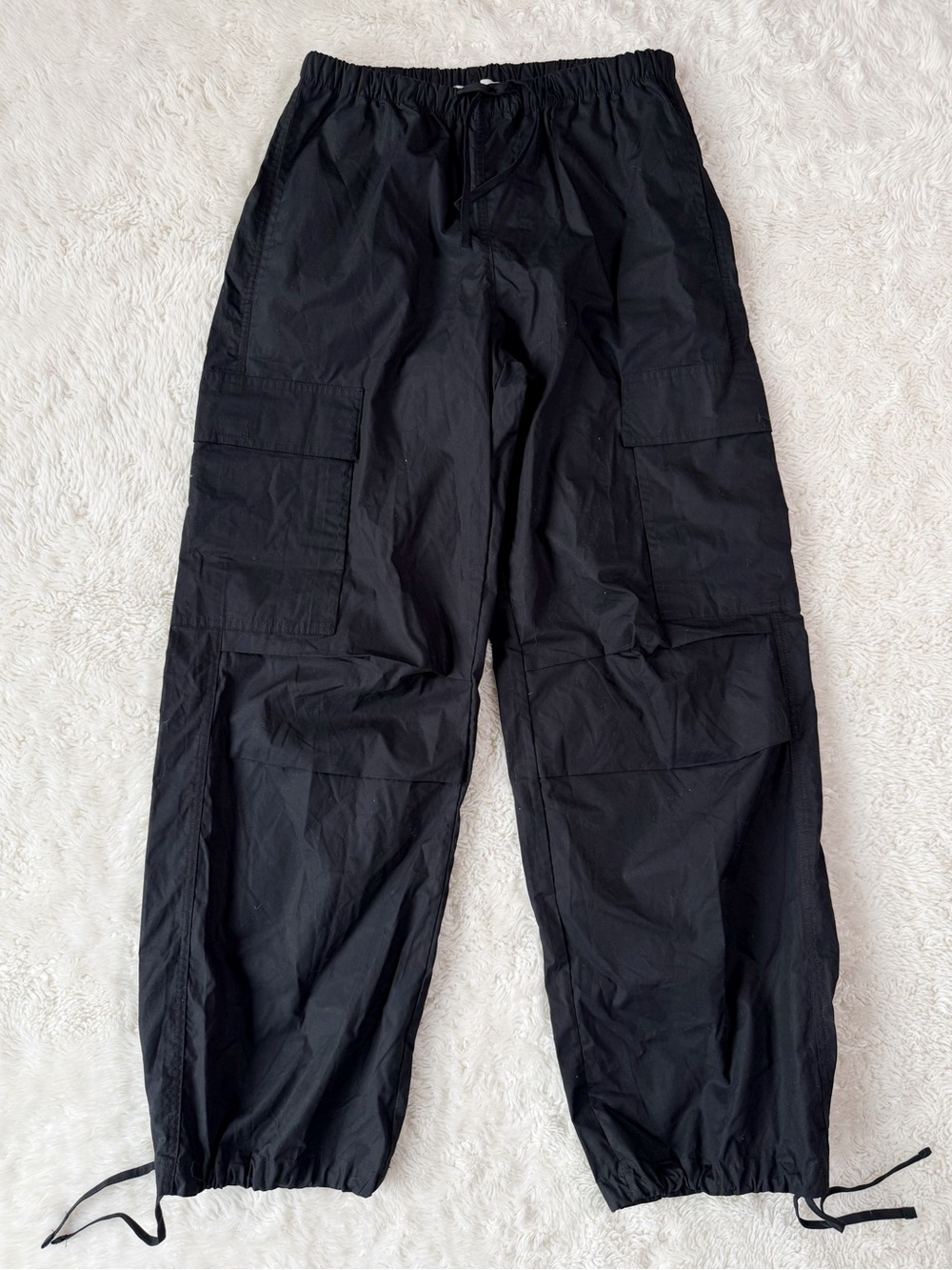 Refuge Unisex Black Baggy Cargo Parachute Cotton Pants MEDIUM Streetwear Y2K